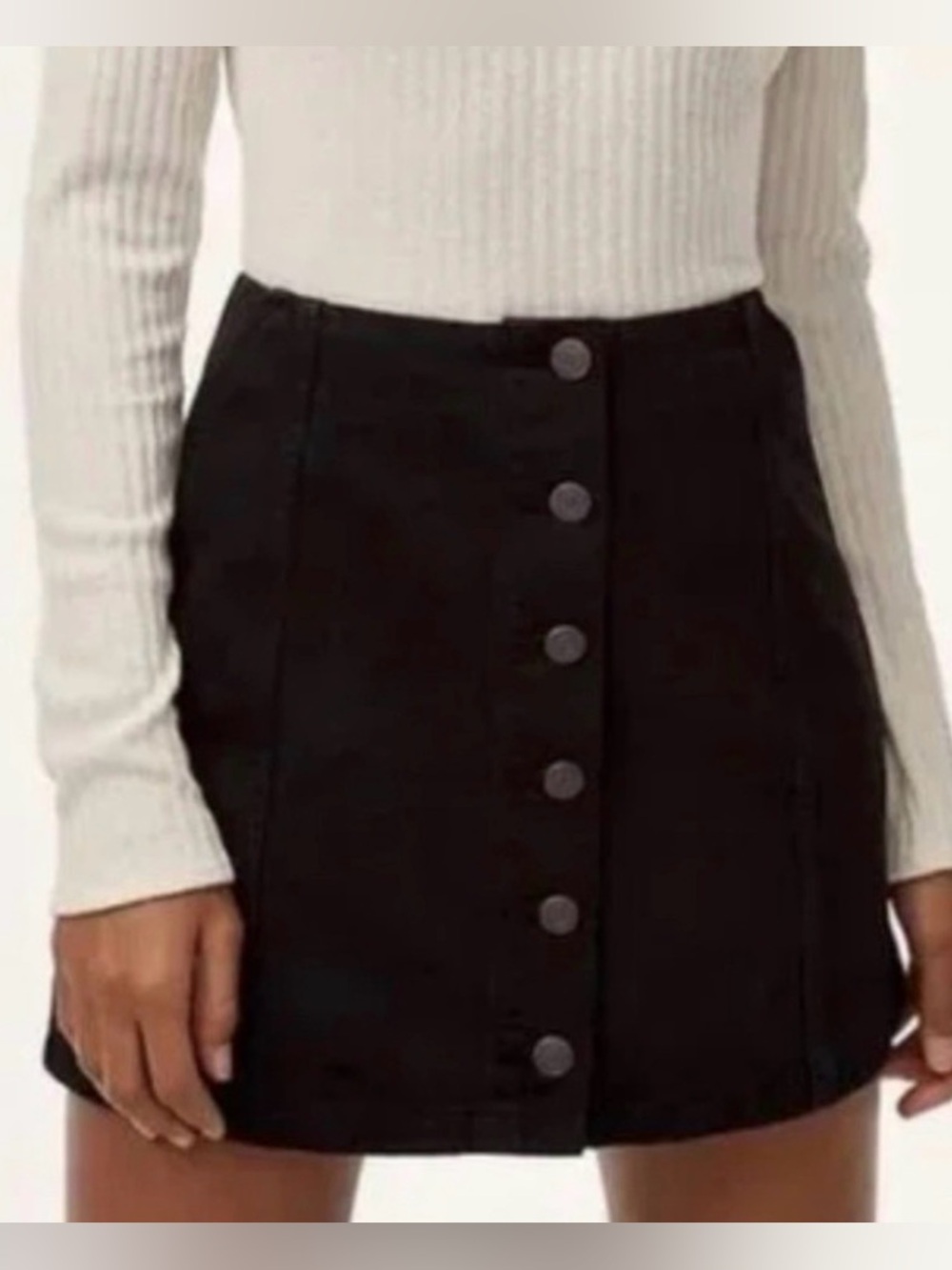 Aritzia Black Button-Front Mini Skirt
